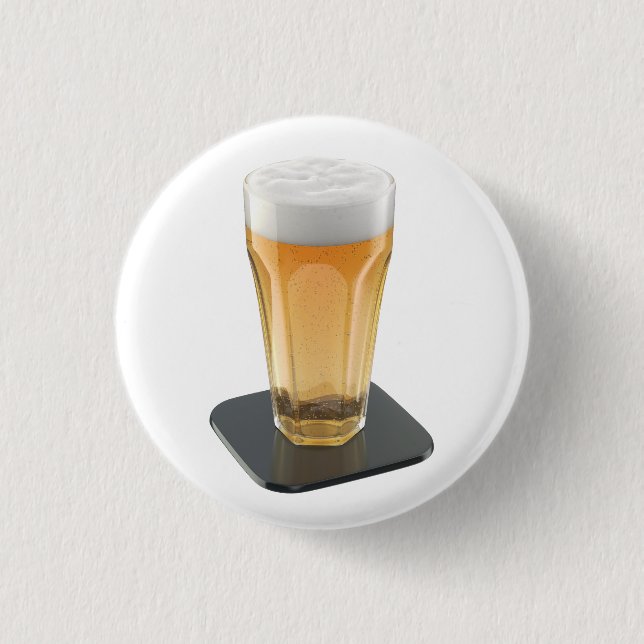 Bierglas auf glänzenden schwarzen Untersetzer Button (Vorderseite)