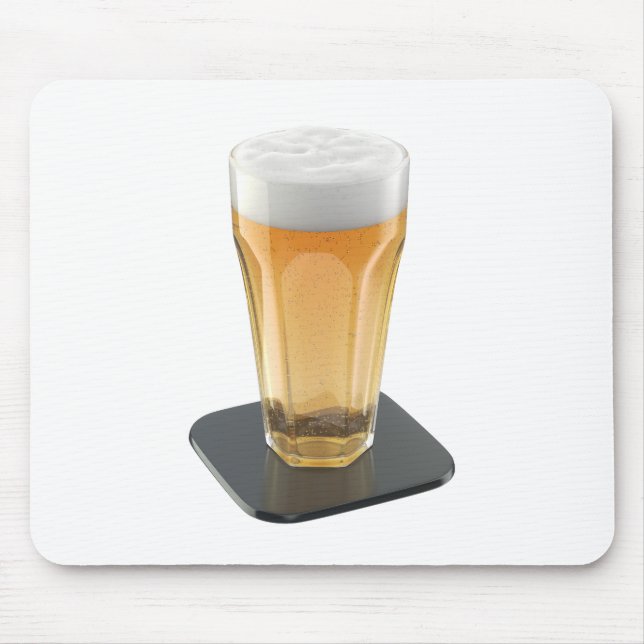 Bierglas auf glänzenden schwarzen Untersetzer Mousepad (Vorne)