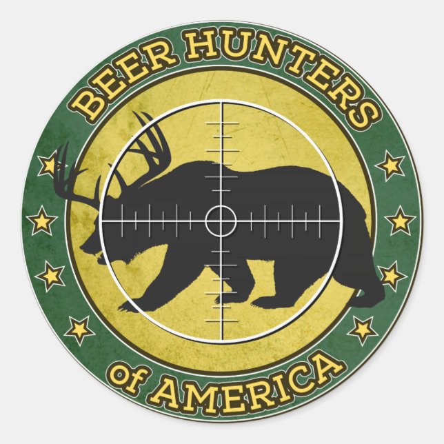 Bierjäger Amerikas (lustiger Bär mit dem Logo der  Runder Aufkleber (Vorderseite)