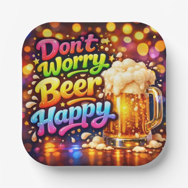 Bierkrug mit Neon-Regenbogen-Zitat Pappteller (Vorderseite)