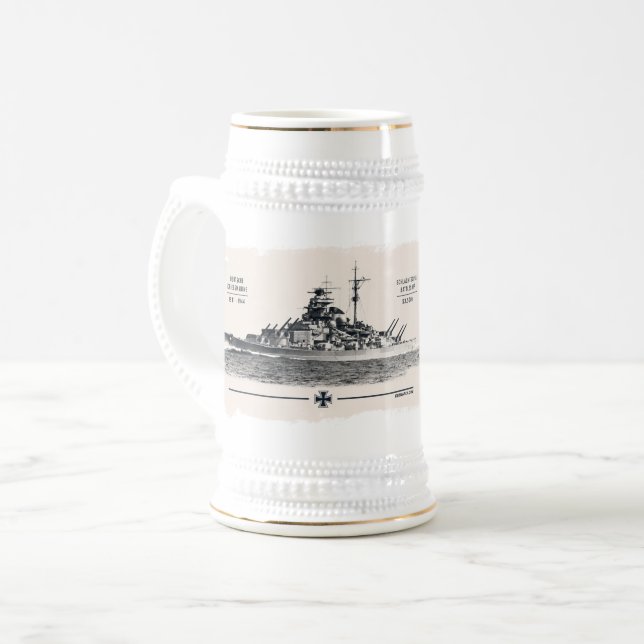 Bierkrug Schlachtschiff Tirpitz Bierglas (Vorderseite Links)