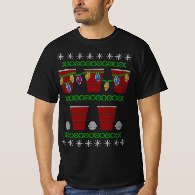 Bierpong hässlich Weihnachtspulli Langarm Shirt (Vorderseite)