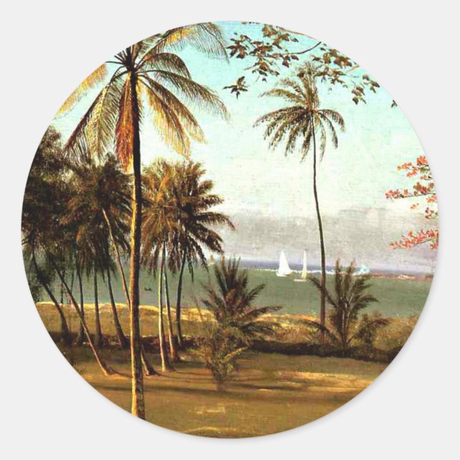 Bierstadt - Florida Szene, Kunstmalerei, Runder Aufkleber (Vorderseite)