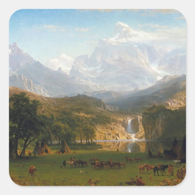 Bierstadt Rocky Mountains Landers Peak Malerei Quadratischer Aufkleber (Vorderseite)