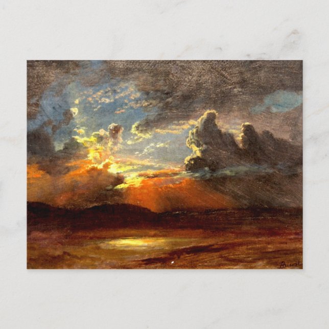 Bierstadt - Sunlit Skies, schöne Landschaftskunst Postkarte (Vorderseite)