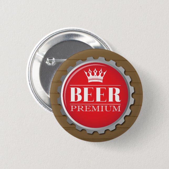 Biertrinker rote Flaschenkappe Button (Vorne & Hinten)