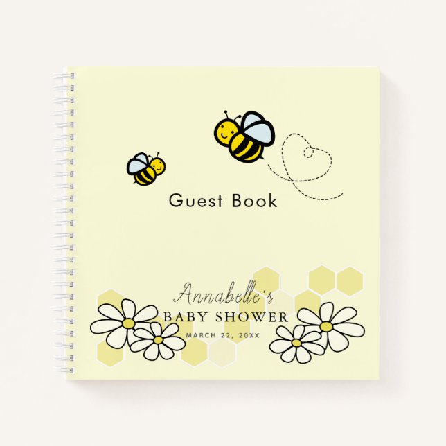 Bies & Daisies White Baby Shower Gästebuch Notizbuch (Vorderseite)