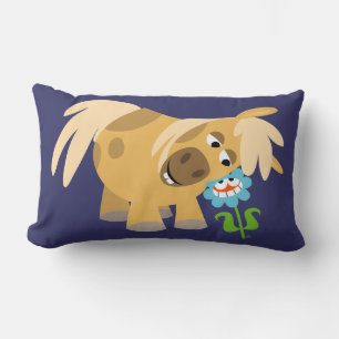 Bietender Cartoon Pony und Blume Kissen