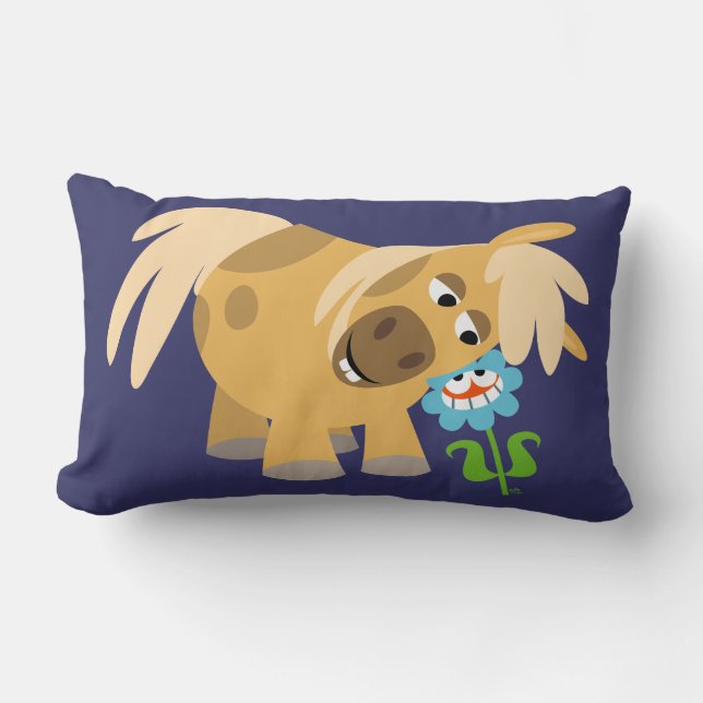 Bietender Cartoon Pony und Blume Kissen (Vorderseite)