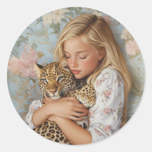 Bieter Embrace mit Leopard Runder Aufkleber