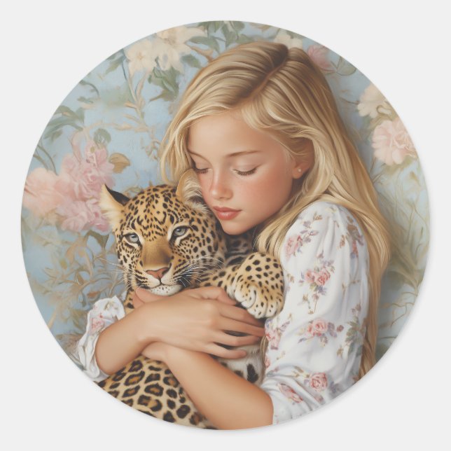 Bieter Embrace mit Leopard Runder Aufkleber (Vorderseite)