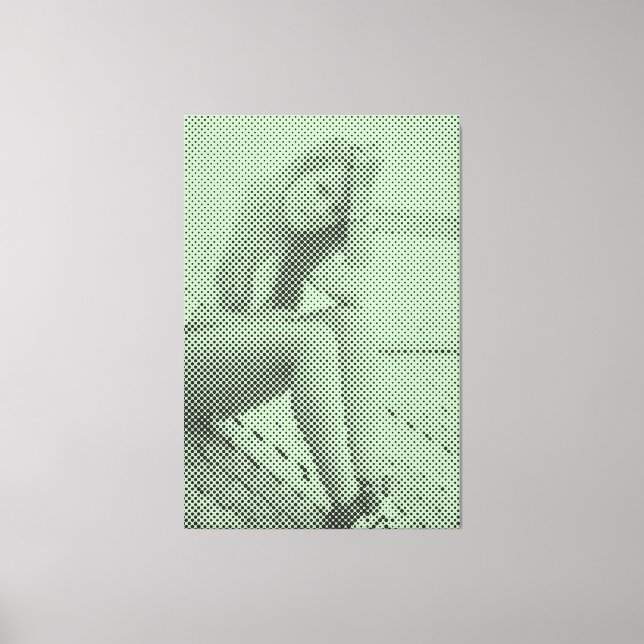 Bietet Schwarz-Grün-Halbtoneffekt Sitting Girl Leinwanddruck (Vorderseite)
