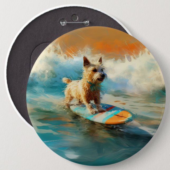 Biewer Terrier Beach Surfmalerei Button (Vorne & Hinten)
