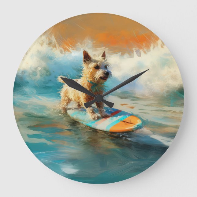 Biewer Terrier Beach Surfmalerei Große Wanduhr (Vorderseite)
