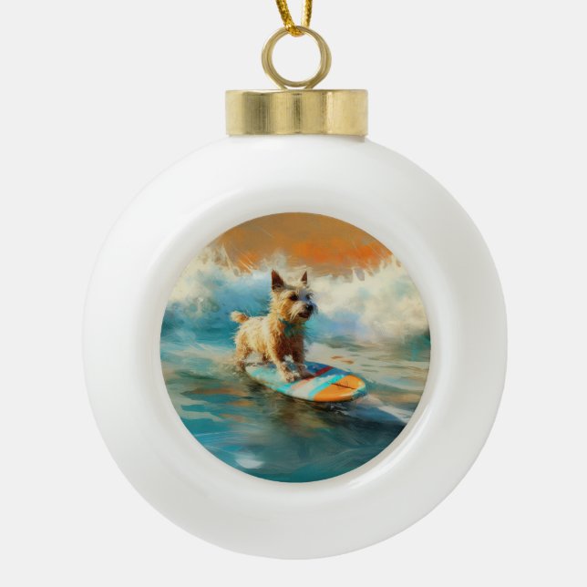 Biewer Terrier Beach Surfmalerei Keramik Kugel-Ornament (Vorderseite)