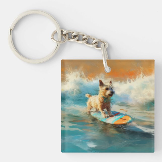 Biewer Terrier Beach Surfmalerei Schlüsselanhänger (Vorderseite)
