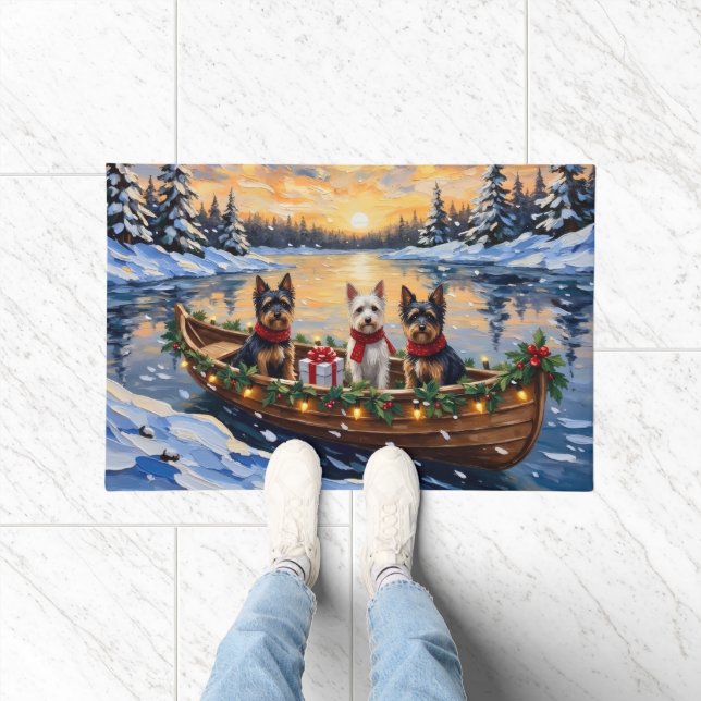 Biewer Terrier Christmas Boat Holiday Fußmatte (Indoor)