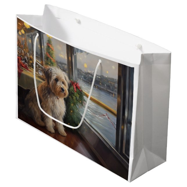 Biewer Terrier Christmas Cruise: Pawsome Holiday Große Geschenktüte (Vorderseite Schrägansicht)
