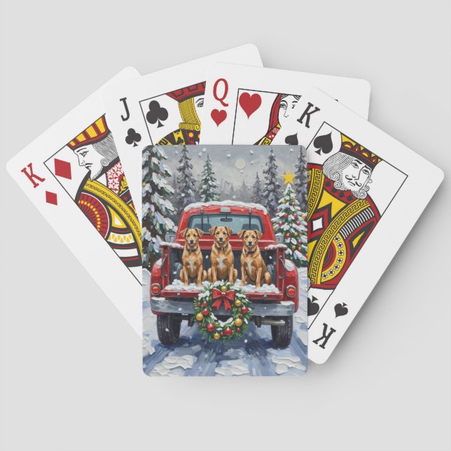 Biewer Terrier Christmas Red Truck Holiday Spielkarten (Rückseite)