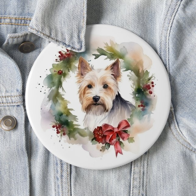 Biewer Terrier Christmas Wreath Festive Pup Button (Beispiel)