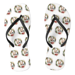 Biewer Terrier Christmas Wreath Festive Pup Flip Flops