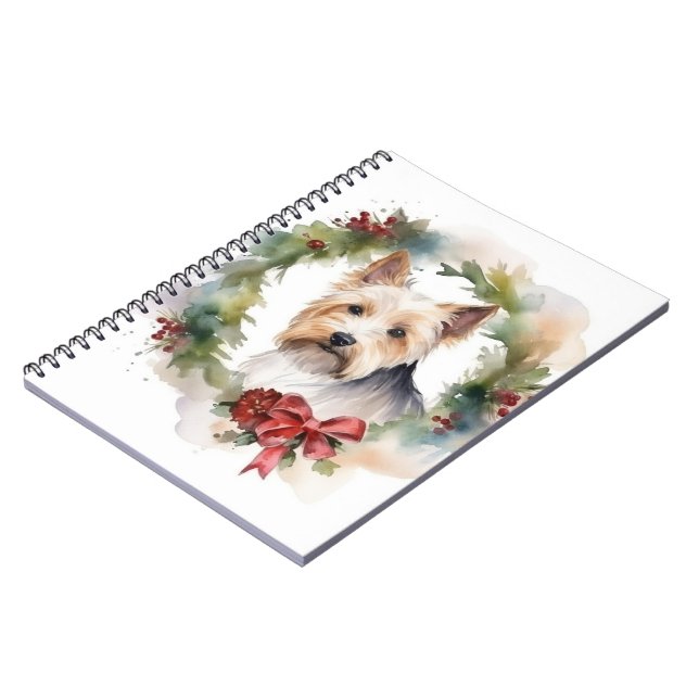 Biewer Terrier Christmas Wreath Festive Pup Notizblock (Linke Seite)