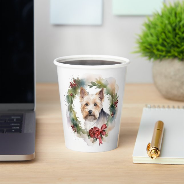 Biewer Terrier Christmas Wreath Festive Pup Pappbecher (InSitu)