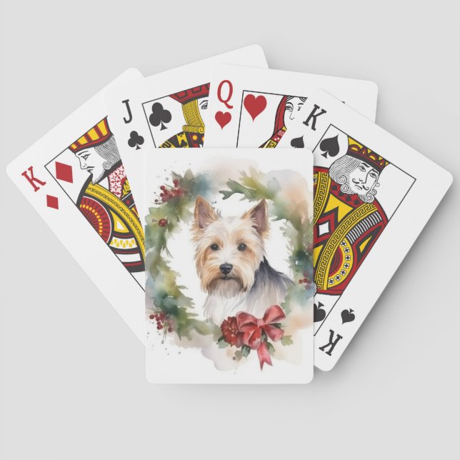 Biewer Terrier Christmas Wreath Festive Pup Spielkarten (Rückseite)