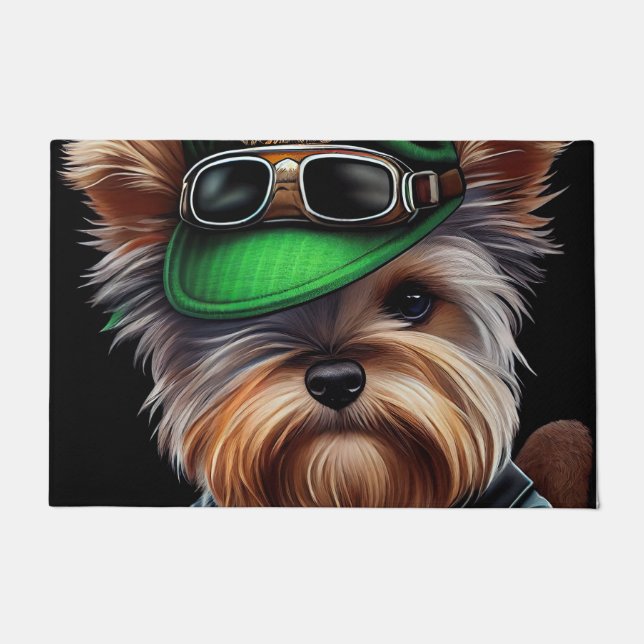 Biewer Terrier Dog Autofahrrad St. Patrick's Day Fußmatte (Vorderseite)
