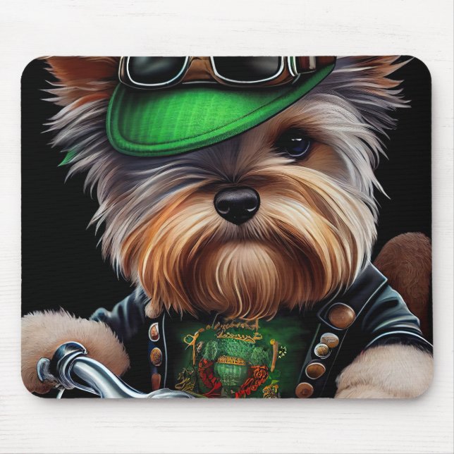 Biewer Terrier Dog Autofahrrad St. Patrick's Day Mousepad (Vorne)
