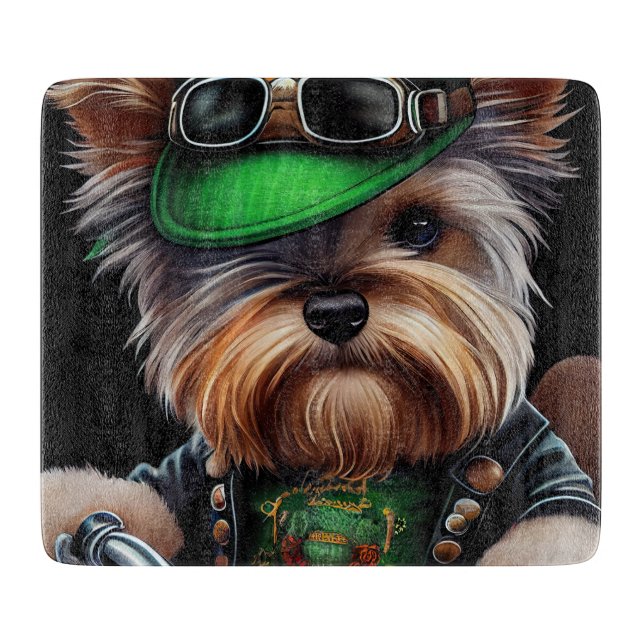 Biewer Terrier Dog Autofahrrad St. Patrick's Day Schneidebrett (Vorderseite)