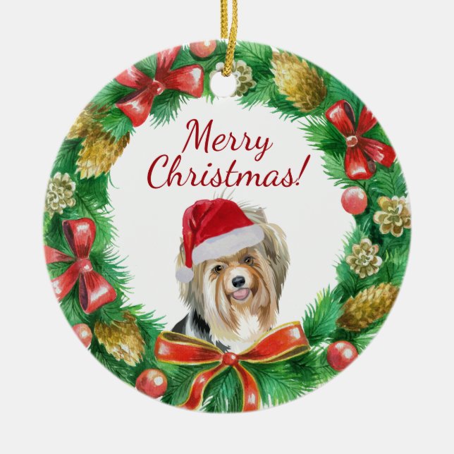 Biewer Terrier Dog Frory Christmas Keramik Ornament (Vorne)
