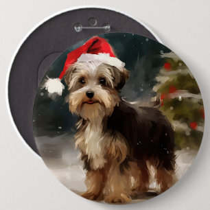 Biewer Terrier Dog in Schneehocht Button