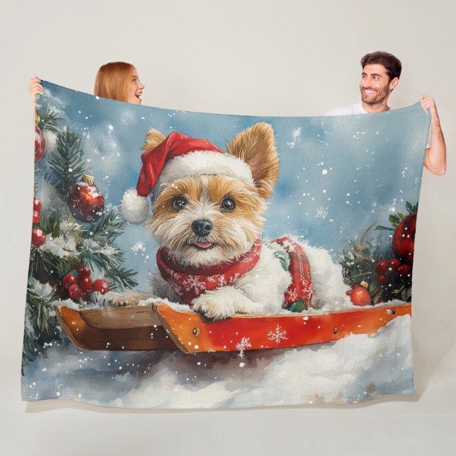 Biewer Terrier Dog in Sledge Let it Snow Christmas Fleecedecke (Beispiel)
