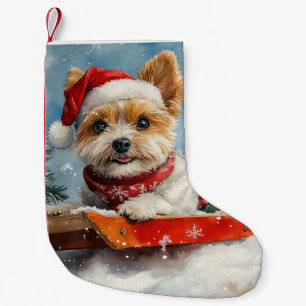 Biewer Terrier Dog in Sledge Let it Snow Christmas Kleiner Weihnachtsstrumpf