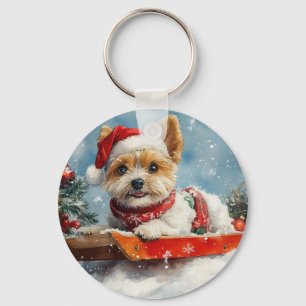 Biewer Terrier Dog in Sledge Let it Snow Christmas Schlüsselanhänger