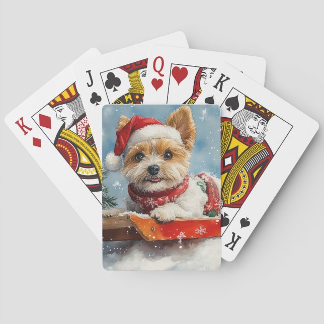 Biewer Terrier Dog in Sledge Let it Snow Christmas Spielkarten (Rückseite)