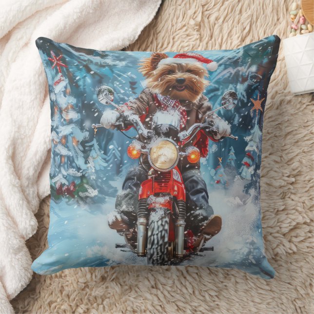 Biewer Terrier Dog Riding Motorrad Weihnachten Kissen (Decke)