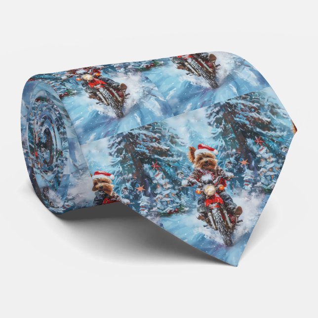 Biewer Terrier Dog Riding Motorrad Weihnachten Krawatte (Gerollt)
