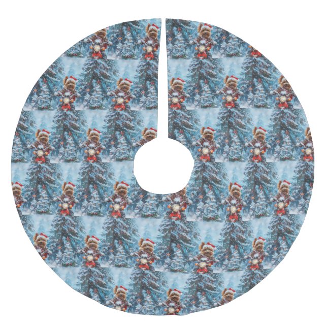 Biewer Terrier Dog Riding Motorrad Weihnachten Polyester Weihnachtsbaumdecke (Vorderseite)