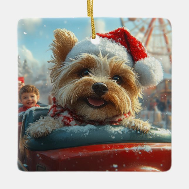 Biewer Terrier Dog Roller Untersetzer Weihnachten Keramikornament (Vorderseite)