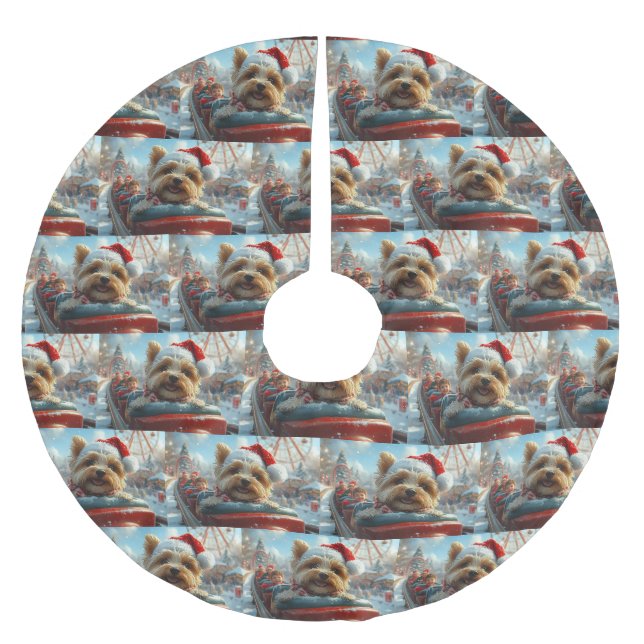 Biewer Terrier Dog Roller Untersetzer Weihnachten Polyester Weihnachtsbaumdecke (Vorderseite)