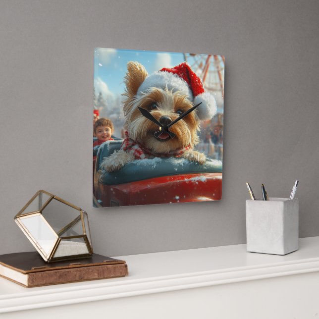 Biewer Terrier Dog Roller Untersetzer Weihnachten Quadratische Wanduhr (Büro)
