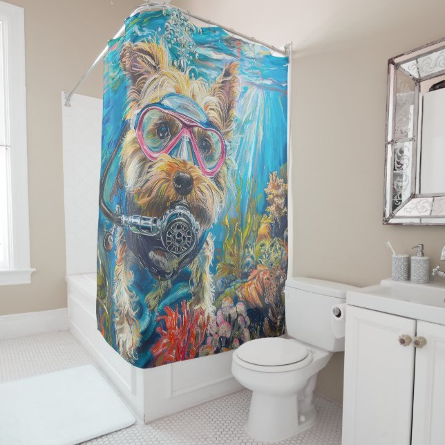 Biewer Terrier Dog Scuba Diving Underwater Duschvorhang (Beispiel)
