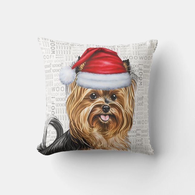 Biewer Terrier Dog Watercolor Christmas Kissen (Vorderseite)