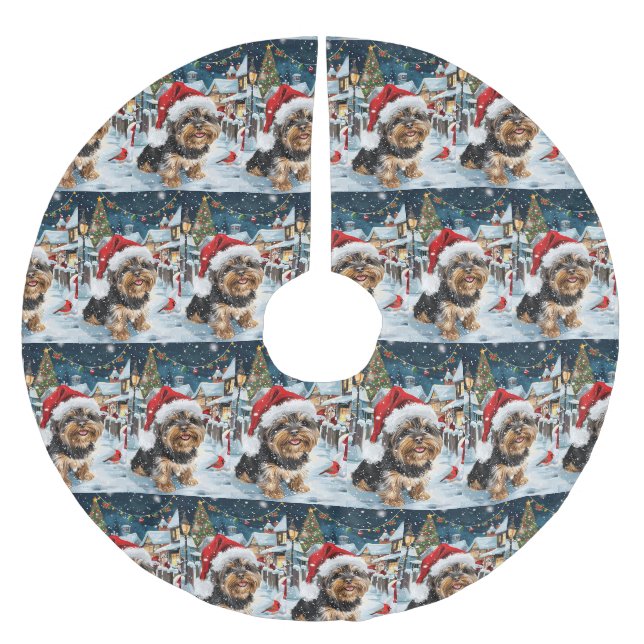 Biewer Terrier Dog Winter Wonderland Christmas Joy Polyester Weihnachtsbaumdecke (Vorderseite)