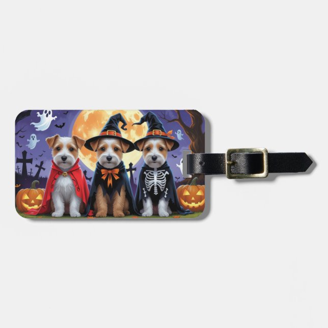 Biewer Terrier Dogs Pumpkin Halloween Funny Gepäckanhänger (Vorderseite horizontal)