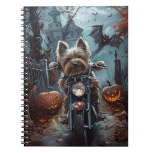 Biewer Terrier fährt Motorrad Halloween Gruselig Notizblock