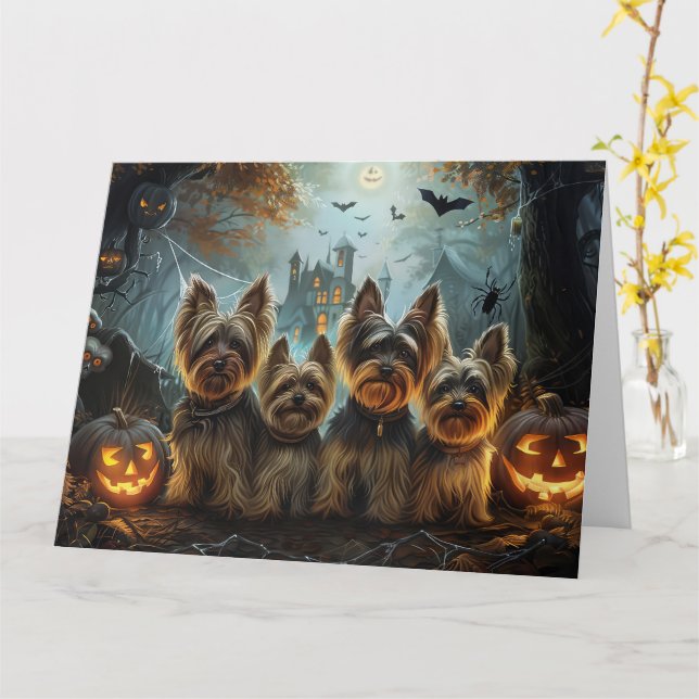 Biewer Terrier Halloween Night Doggy Delight Karte (Gelbe Blume)