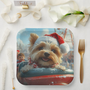 Biewer Terrier Hund Achterbahn Weihnachten  Pappteller